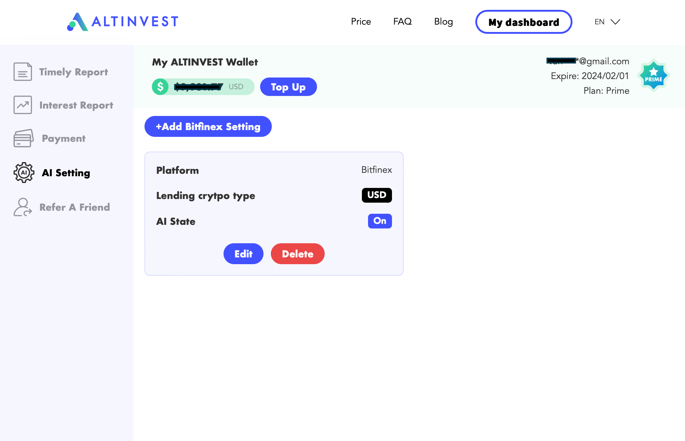 ALTINVEST AI setting done